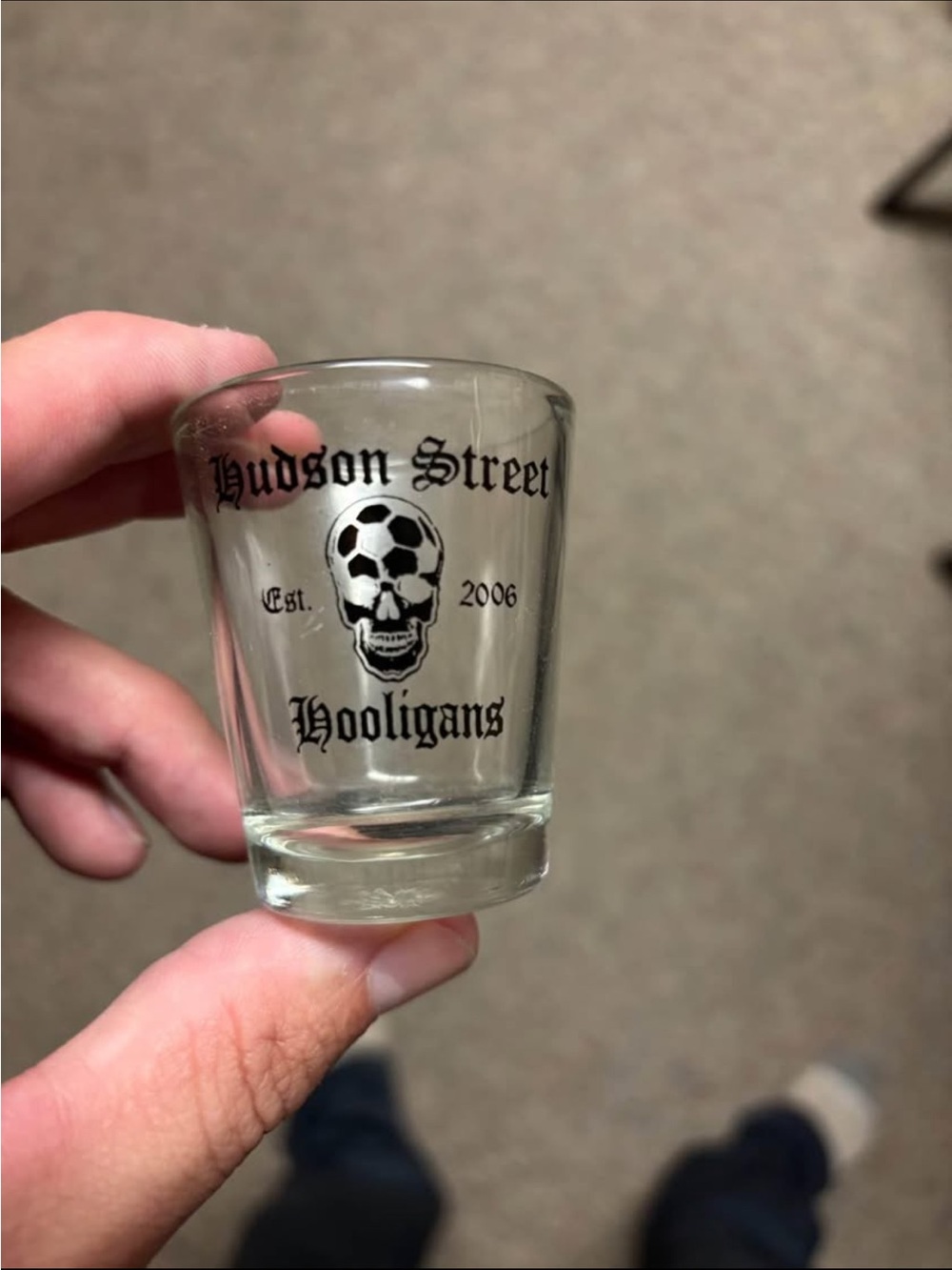 Columbus crew Hudson Street Hooligans Skull Shot Glass - Clear with Black Print